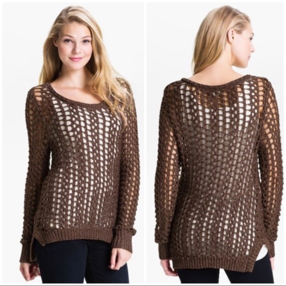 Lucky Brand Sweaters - Lucky Brand Gold Brown Crochet Sweater Size Medium